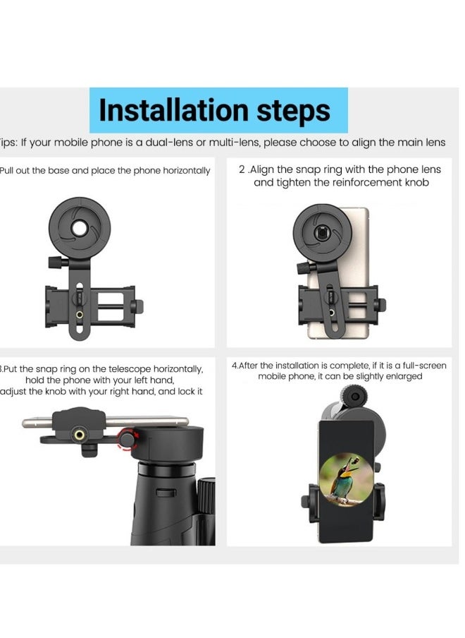 Adjustable Phone Scope Mount, Universal Telescope Phone Adapter, Compatible with Binoculars, Monoculars, Record Nature and The World, Fits 4.2-7