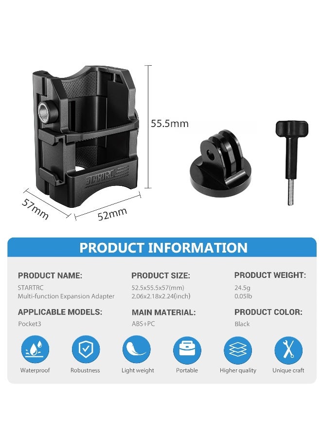 Expansion Adapter for DJI Osmo Pocket 3, Creator Combo Handle Accessories Cold Shoe, Extended Mounting Bracket Strap Attached, Tripod Cycling mounts Selfie Stick, etc