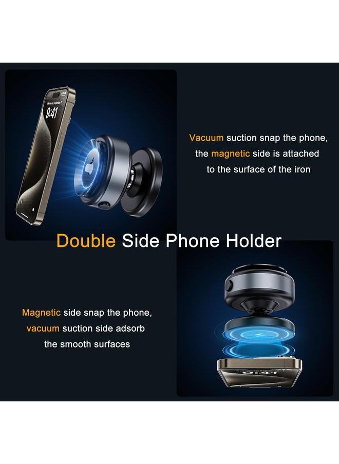 360-degree Adjustable Electric Vacuum Magnetic Suction Cup Phone Mount, Hands-Free Magnetic Cell Phone Holder for Car/Gym/Mirror/Smooth Surface, Compatible with Magsafe iPhone, Black