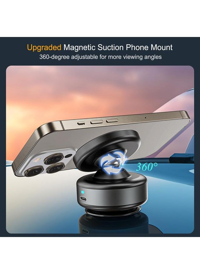 360-degree Adjustable Electric Vacuum Magnetic Suction Cup Phone Mount, Hands-Free Magnetic Cell Phone Holder for Car/Gym/Mirror/Smooth Surface, Compatible with Magsafe iPhone, Black