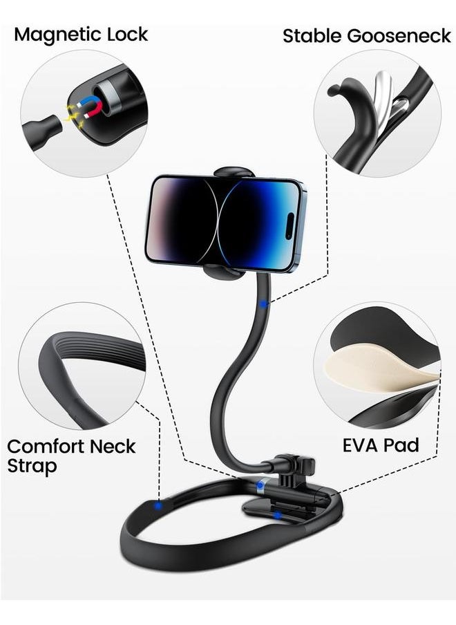 Neck Phone Holder Stand for Bed: Gooseneck Flexible Neckband [Compatible Desktop use] Cellphone Mount for iPhone | Samsung & Other 4-7inch Smartphones