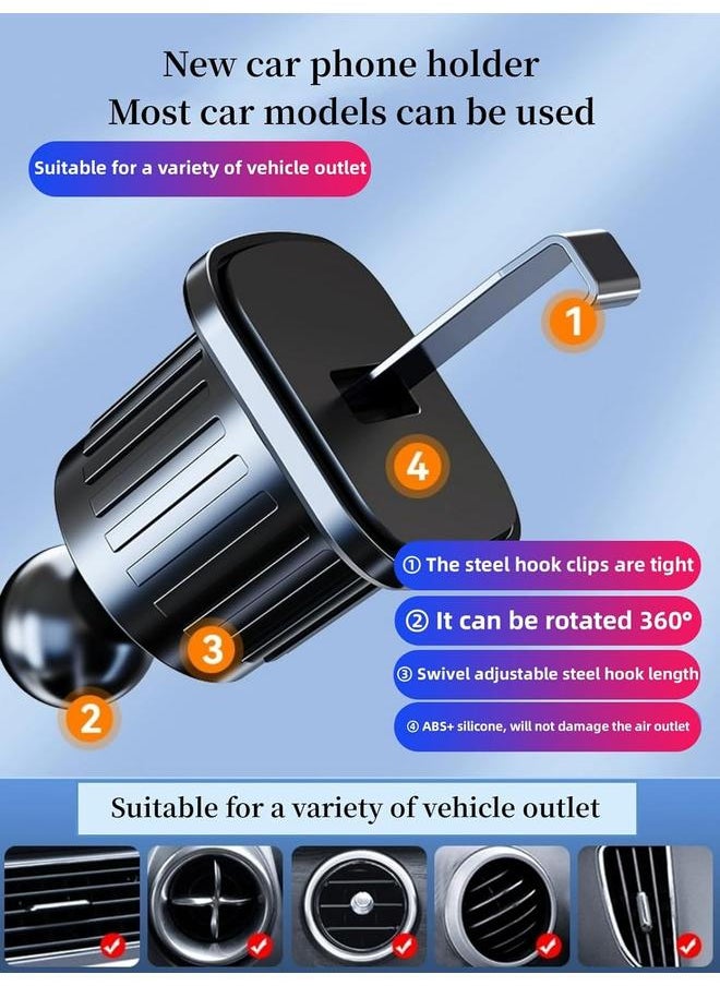 Car Phone Holder with Rotatable Swing Arm, Hands-Free Car Vent Phone Mount with Metal Air Vent Clip Fit for All iPhone Android Smartphones