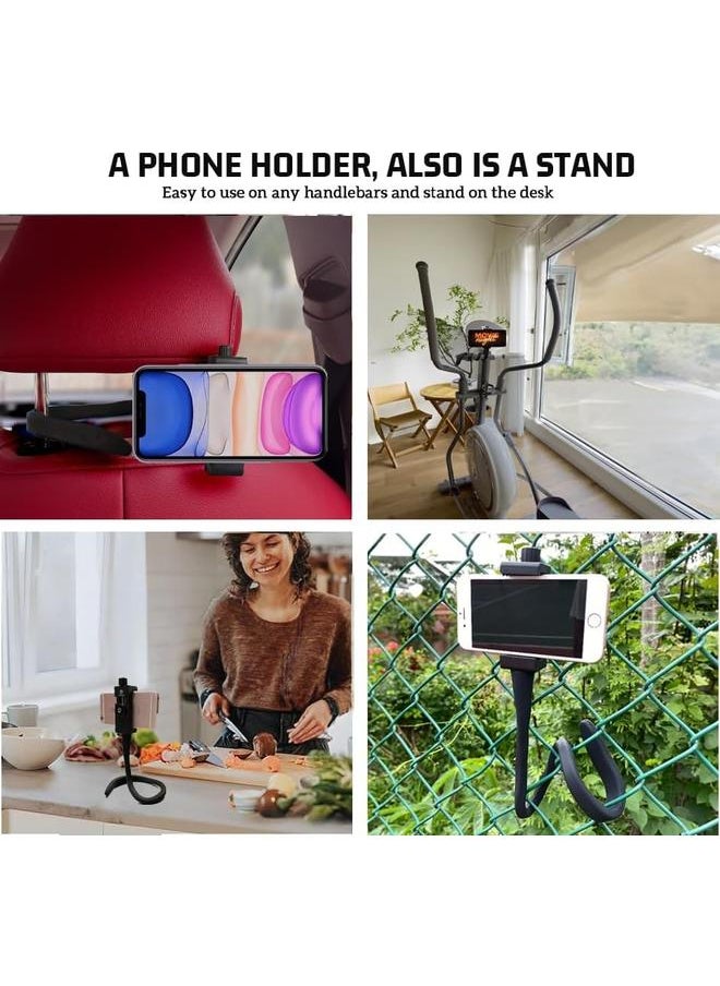 Portable Phone Holder Stand for Bed, Stroller, Desk, Car with Gooseneck Flexible Arm - Stable, Secure & Adjustable Fit on Treadmill, Wheelchair, Tree for GoPro & Cell Phones Used at Home, Work, Travel