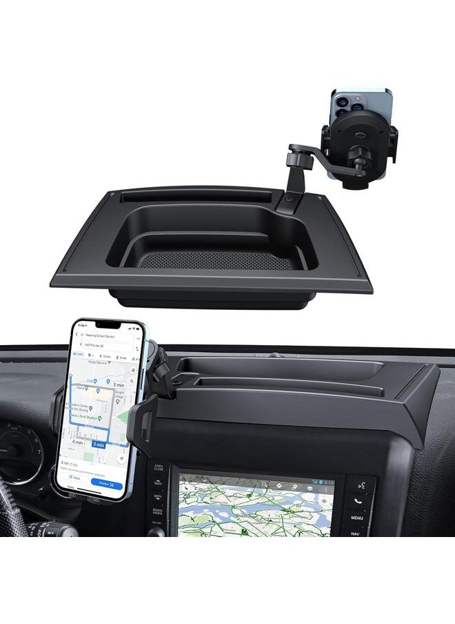 bluejw Upgraded Phone Mount for 2011-2017 Jeep Wrangler JK JKU, Multi-Mount Phone Holder Dash Tray Storage Box System Kit with Extension Arm Metal Rod