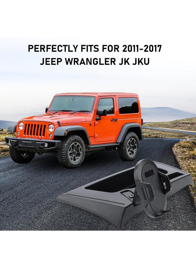 bluejw Upgraded Phone Mount for 2011-2017 Jeep Wrangler JK JKU, Multi-Mount Phone Holder Dash Tray Storage Box System Kit with Extension Arm Metal Rod