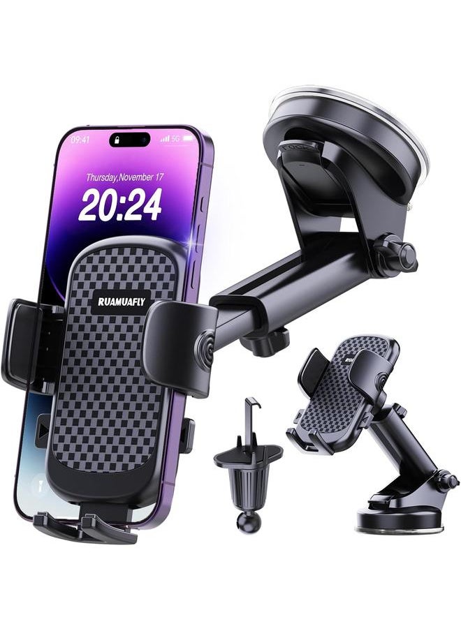 【2024 NEW】Car Phone Holder【Fit Thick Case】Ultra Suction Cell Phone Mount for Dashboard Windshield Vent, Mobile Stand Base Truck Vehicle Cradle for iPhone 16 15 Pro Max 14 13 12 X Android Samsung S24