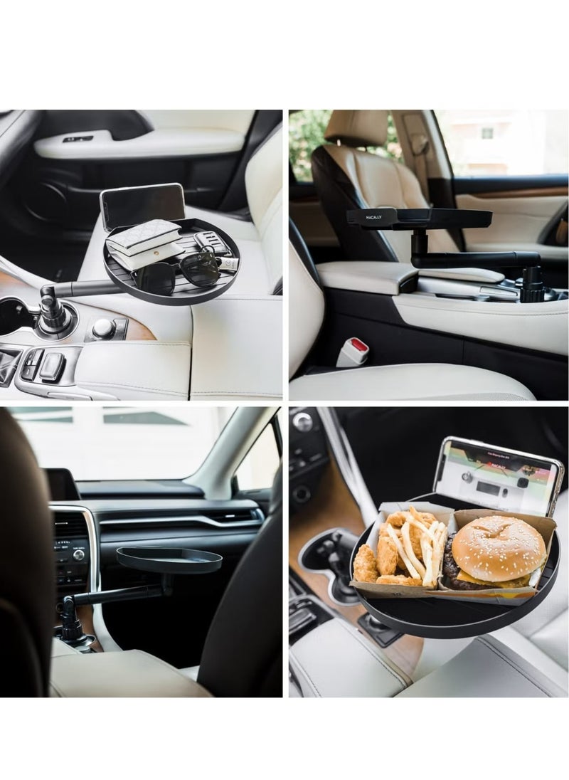 Cup Holder Tray for Car - Adjustable Car Tray Table - Perfect Car Food Tray for Eating with Phone Slot and Swivel Arm - Car Organizer - Road Trip Essential Car Travel Accessories Gadgets