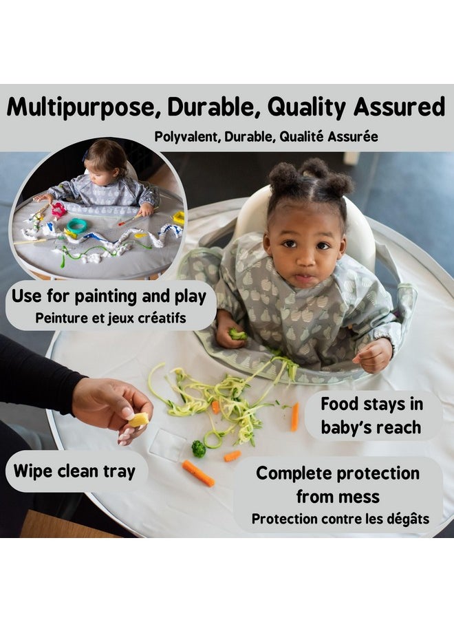 - Baby Bib & Tray Kit - Mess Proof Long Sleeve Smock Attaches To Feeding Mat - Waterproof Bib - Machine Washable. Fits Babies And Toddlers 6-24 Months - Grey