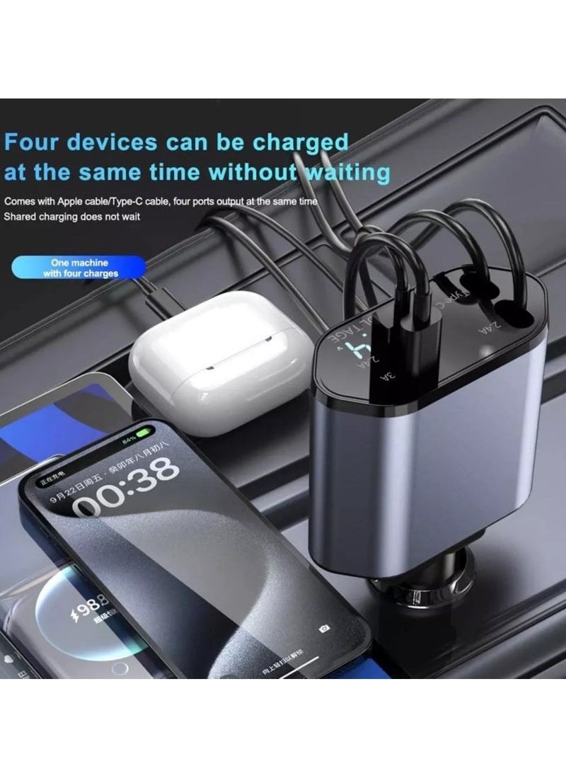 4 in 1 Super-Fast Phone Car Charger, USB Type C/IOS Cable for Phone Fast Charging 120W-Black