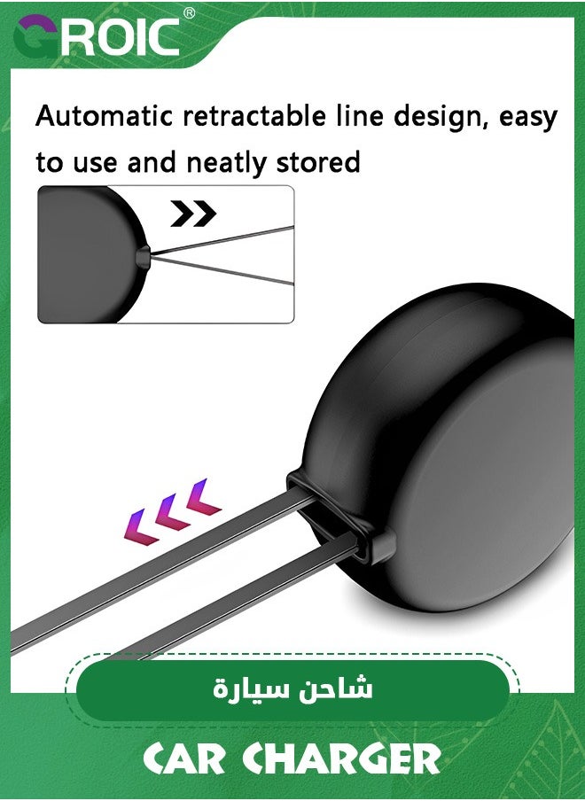 Retractable Car Charger for iPhone, 2 in 1 Fast Car Phone Charger Adapter with Retractable Type C & L Cords, Cell Phone Automobile Charger for iPhone 16/15/14/13/12/11 Pro Max/XR/XS