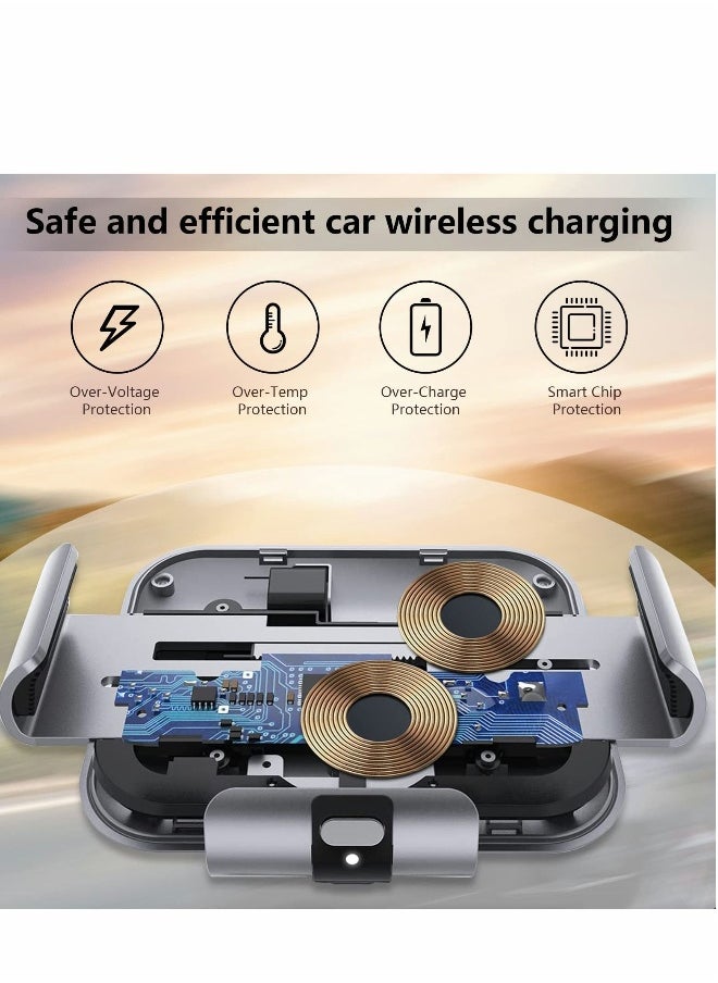 Dual Coils Wireless Car Charger Mount for Galaxy Z Fold 4/3 car Mount/Accessories, Fast Charging Phone Holder 4/3/2/S22 Ultra, iPhone 13 Pro Max, Gogle Pixel 6