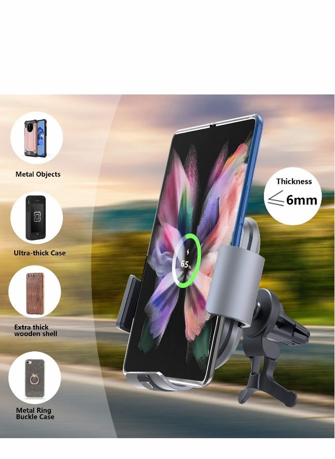 Dual Coils Wireless Car Charger Mount for Galaxy Z Fold 4/3 car Mount/Accessories, Fast Charging Phone Holder 4/3/2/S22 Ultra, iPhone 13 Pro Max, Gogle Pixel 6