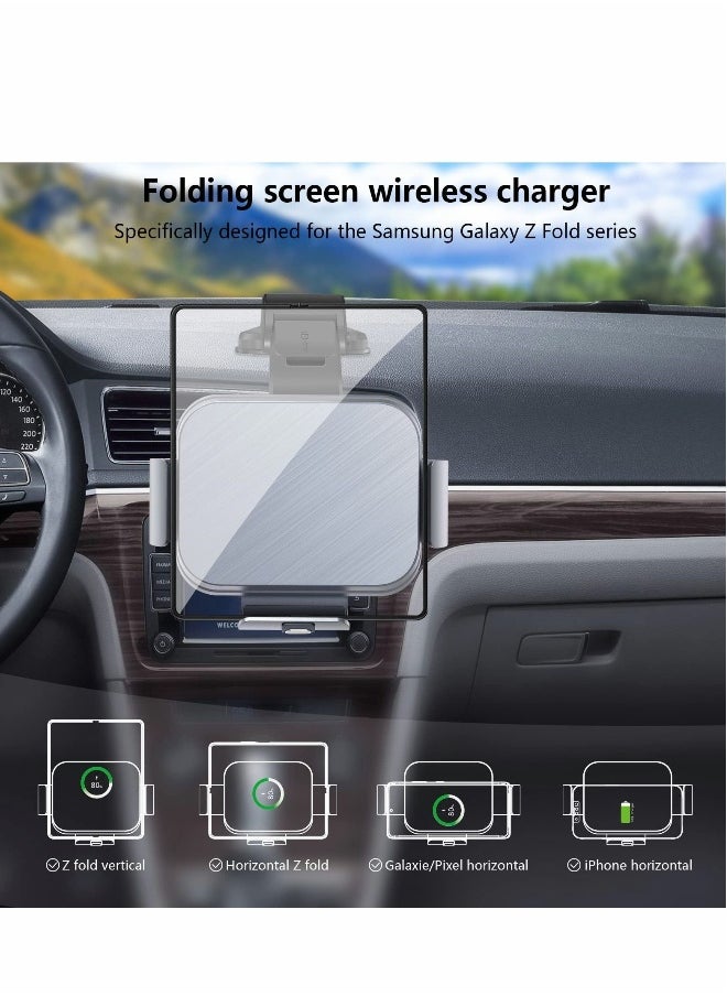 Dual Coils Wireless Car Charger Mount for Galaxy Z Fold 4/3 car Mount/Accessories, Fast Charging Phone Holder 4/3/2/S22 Ultra, iPhone 13 Pro Max, Gogle Pixel 6