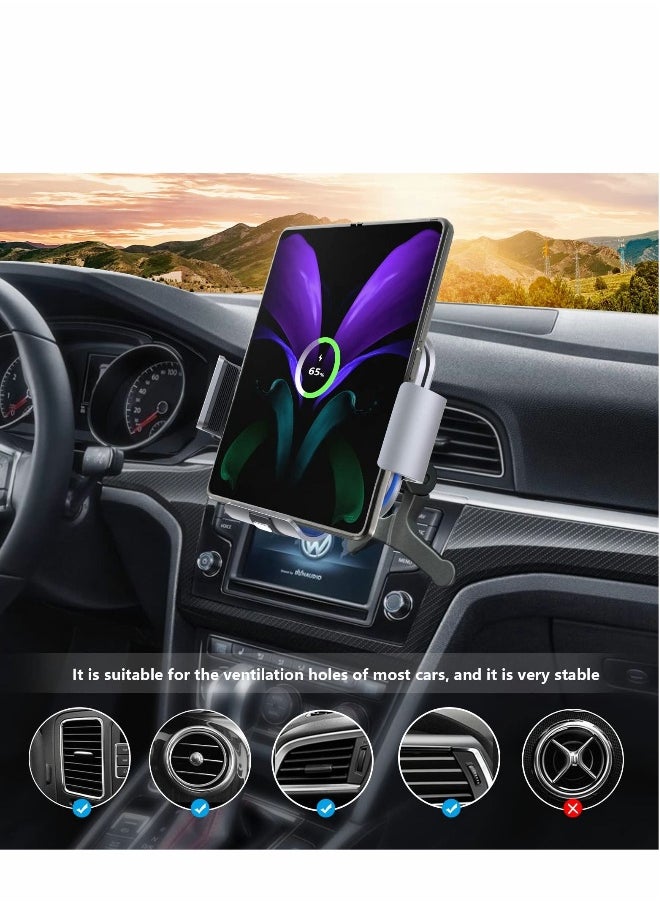 Dual Coils Wireless Car Charger Mount for Galaxy Z Fold 4/3 car Mount/Accessories, Fast Charging Phone Holder 4/3/2/S22 Ultra, iPhone 13 Pro Max, Gogle Pixel 6