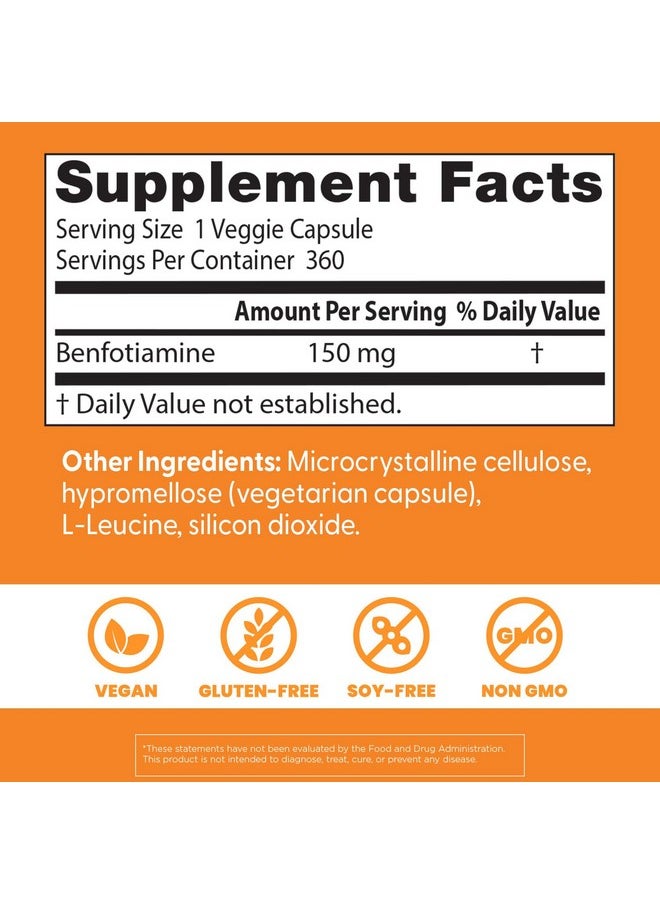 Doctor's Best Benfotiamine 150 with BenfoPure, Helps Maintain Glucose Metabolism, Non-GMO, Vegan, Gluten Free, Soy Free, 150 mg, 360 Veggie Caps