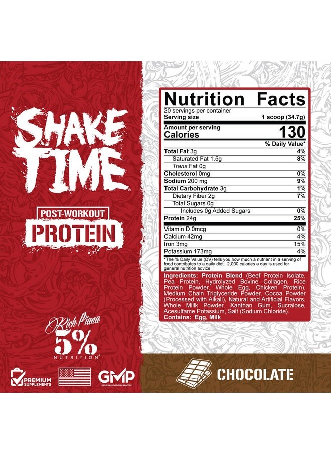 5% Nutrition Rich Piana Shake Time | 24g Animal-Based Protein Drink | Beef, Chicken, Whole Egg | No Sugar, Dairy, or Soy (Chocolate)