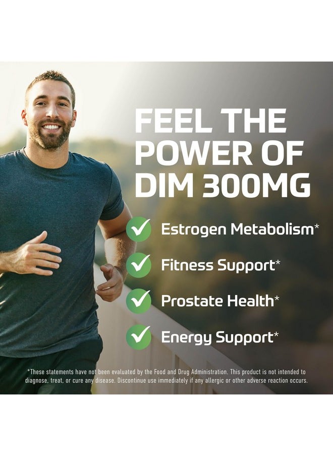 DIM 300mg For Men, Estrogen Blocker & Aromatase Inhibitor | Men’s Hormone Balance & Fitness Booster Supplement with Diindolylmethane Plus CDG & Sulforaphane for Mens Health | Gluten-Free | 60 Capsules