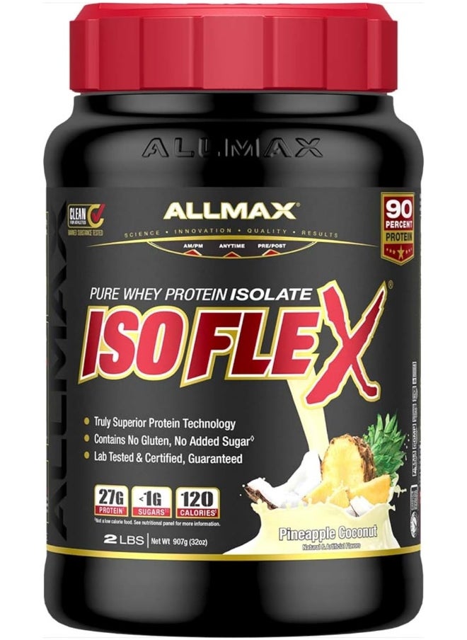 Isoflex Pure Whey Protein Isolate Wpi Ion-Charged Particle Filtration Pineapple Coconut 2 Lbs 907 G