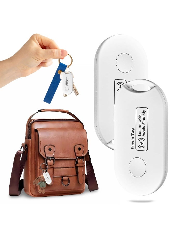 Key Finder Item Bluetooth Tracker Mini Tag Luggage Work with Apple Find My APP, 10 Months Long Working Time, Small Size, 200 ft Range, Global Positioning, iOS White 2Pack