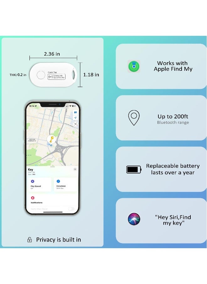 Key Finder Item Bluetooth Tracker Mini Tag Luggage Work with Apple Find My APP, 10 Months Long Working Time, Small Size, 200 ft Range, Global Positioning, iOS White 2Pack