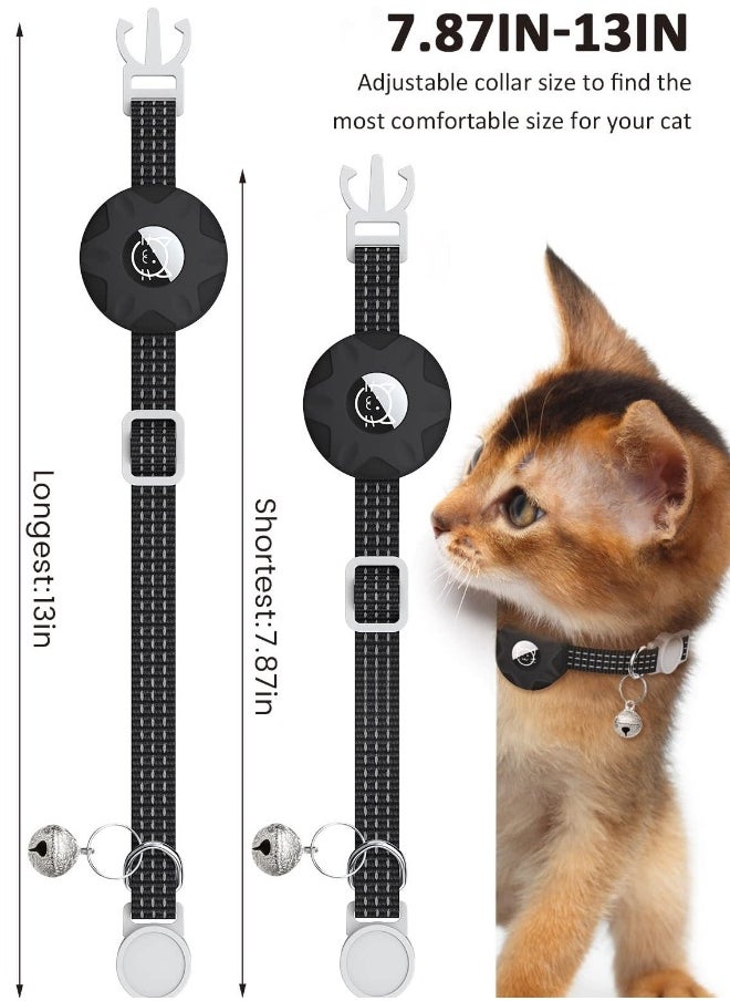 AirTag Cat Collar, Reflective Kitten Collar Breakaway Air Tag Cat Collar, Cat Collar with AirTag Holder and Bell, Lightweight Cat Collars for Girl Boy Cats Kittens Puppies (Black)