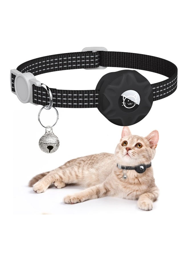 AirTag Cat Collar, Reflective Kitten Collar Breakaway Air Tag Cat Collar, Cat Collar with AirTag Holder and Bell, Lightweight Cat Collars for Girl Boy Cats Kittens Puppies (Black)