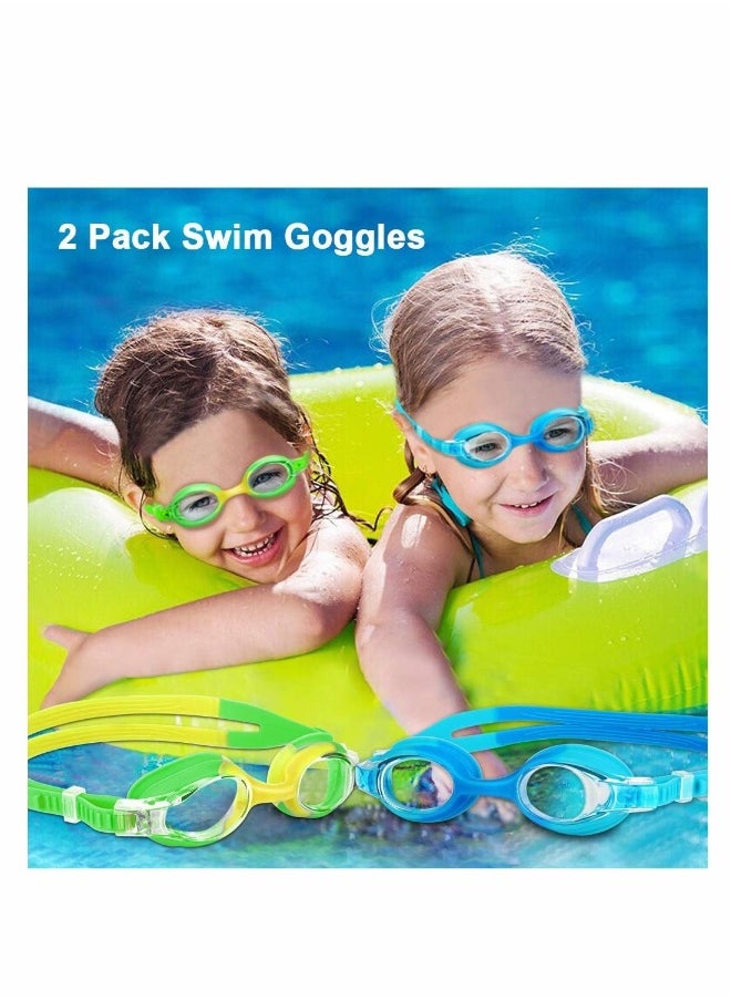 Kids Swimming Goggles, 2 Pack No Leak Adjustable Straps HD Silicone Anti Fog Kids Swim Goggles, UV Protection, Waterproof, Comfortable Fashion for Boys Girls (Age 6-14)