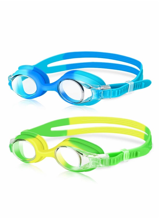 Kids Swimming Goggles, 2 Pack No Leak Adjustable Straps HD Silicone Anti Fog Kids Swim Goggles, UV Protection, Waterproof, Comfortable Fashion for Boys Girls (Age 6-14)