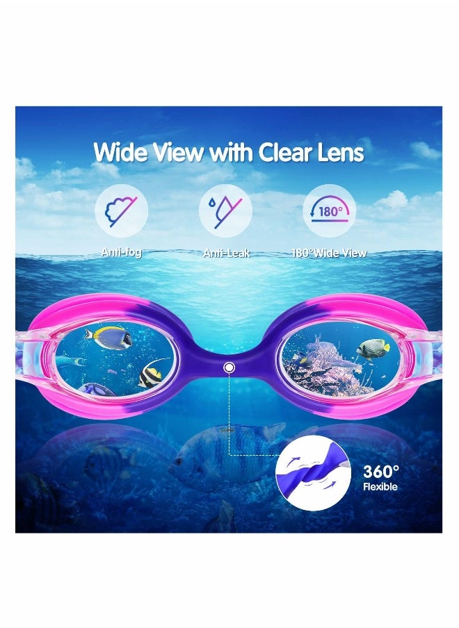 Kids Swimming Goggles, 2 Pack No Leak Adjustable Straps HD Silicone Anti Fog Kids Swim Goggles, UV Protection, Waterproof, Comfortable Fashion for Boys Girls (Age 6-14)