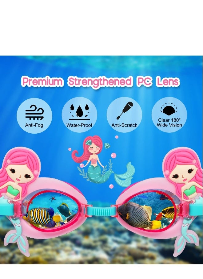 Anti-fog swimming goggles for Age 3-14 Years Old Kids,   mermaid tail swimming goggles, with Anti-Fog, Waterproof, Protection Lenses, UV protection, Glasses box