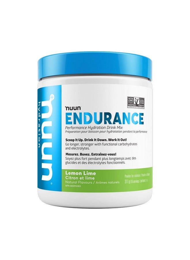 Nuun Hydration Endurance Powder, Lemon Lime, Workout Support,5 Essential Electrolytes for Hydration + Carbohydrates, Vegan, Non-GMO, (16 Servings - Canister)