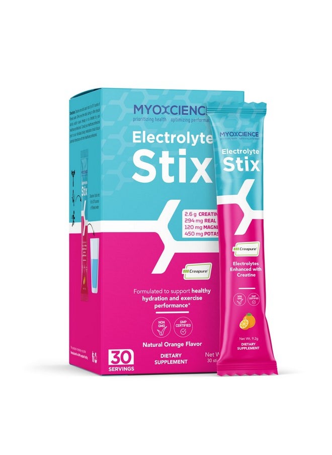 MYOXCIENCE Electrolyte Stix | Real Salt, Electrolytes, Magnesium Potassium Plus Taurine and Creatine (Orange)