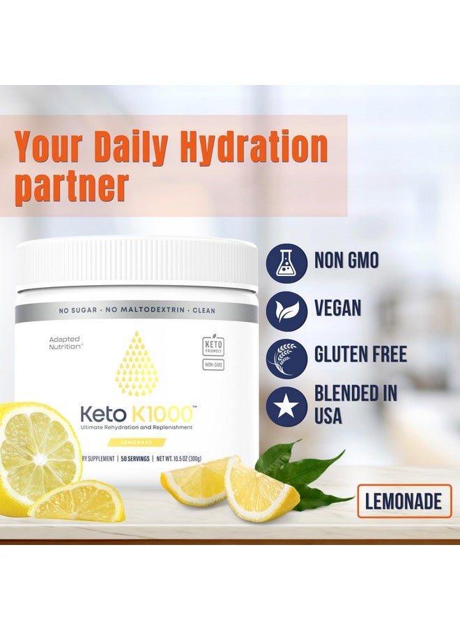 Hi-Lyte Keto K1000 Electrolyte Powder | Lemonade | Hydration Supplement Drink Mix | Boost Energy & Beat Leg Cramps | No Sugar, No Maltodextrin | 50 Servings