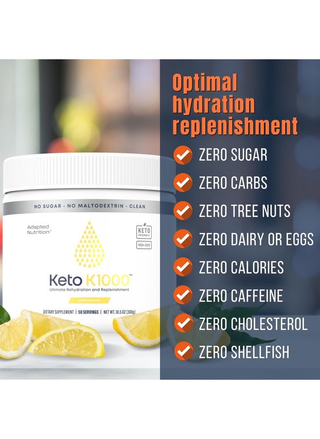 Hi-Lyte Keto K1000 Electrolyte Powder | Lemonade | Hydration Supplement Drink Mix | Boost Energy & Beat Leg Cramps | No Sugar, No Maltodextrin | 50 Servings