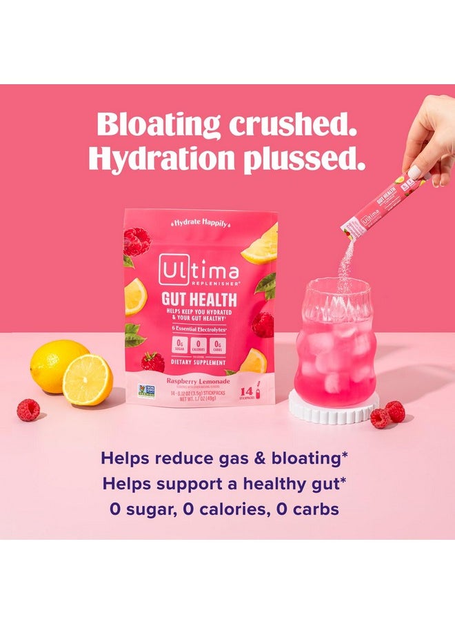 Ultima Replenisher Gut Health Supplement & Electrolytes Powder - Raspberry Lemonade, 14 Stickpacks - Hydration Packets with Added Gut Health Benefits