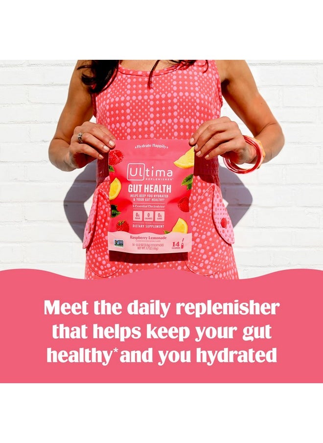 Ultima Replenisher Gut Health Supplement & Electrolytes Powder - Raspberry Lemonade, 14 Stickpacks - Hydration Packets with Added Gut Health Benefits