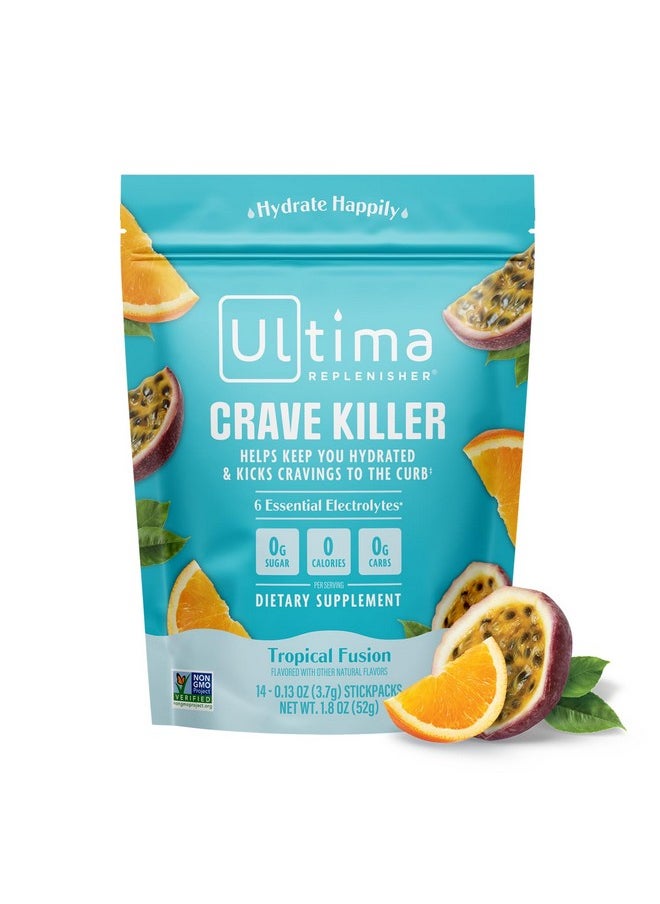 Ultima Replenisher Crave Killer Supplement & Electrolytes Powder - Tropical Fusion, 14 Stickpacks - Hydration Packets That Kick Cravings to The Curb