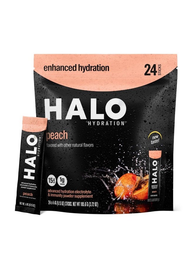 Halo Hydration Electrolyte Powder Packets - Peach - 24 Servings (5g Each) - Organic Hydration Drink with Low Sugar + Essential Vitamins + Minerals - Vegan