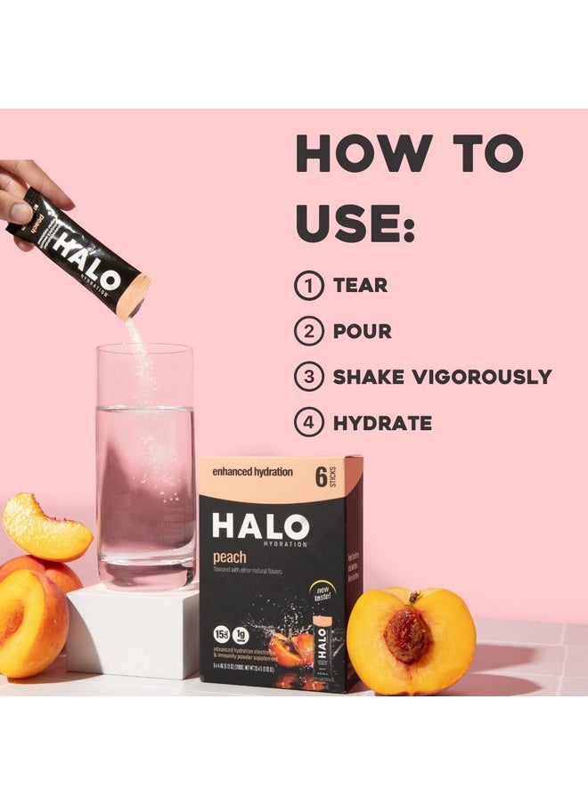 Halo Hydration Electrolyte Powder Packets - Peach - 24 Servings (5g Each) - Organic Hydration Drink with Low Sugar + Essential Vitamins + Minerals - Vegan