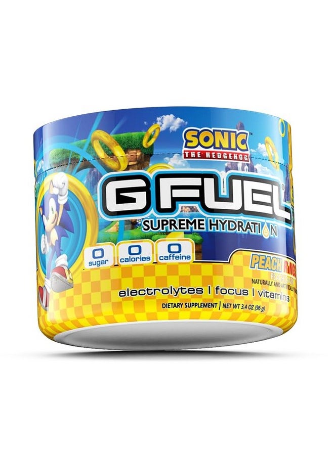 G Fuel Sonic's Peach Rings Electrolytes Powder, Water Mix for Hydration, Energy and Focus, Sugar Free, Zero Caffeine Supplement with Essential Minerals, Peach Rings Flavor, 3.4 oz (30 Servings)