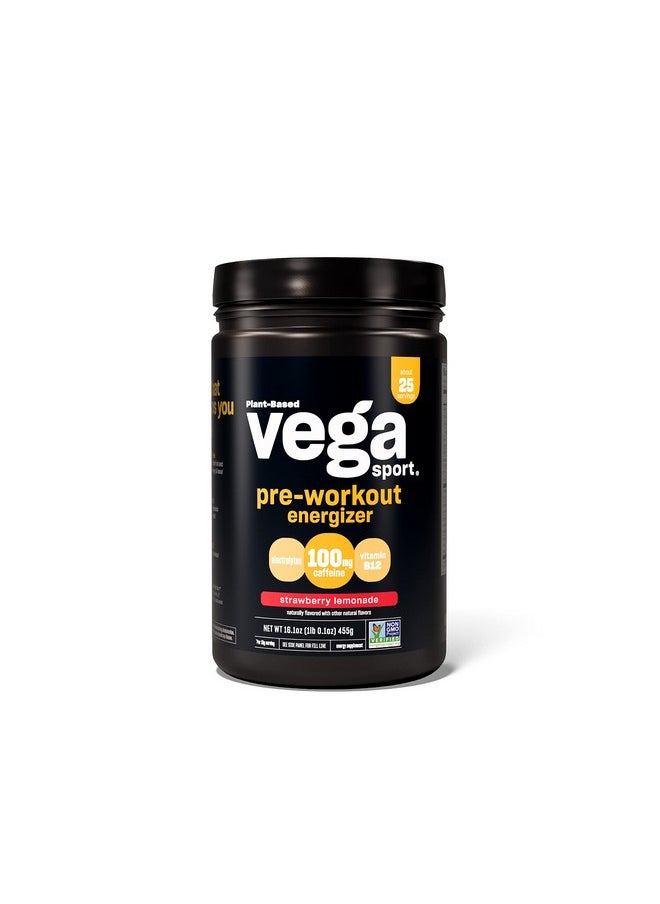 Vega Sport Pre-Workout Energizer, Strawberry Lemonade - Pre Workout Powder for Women & Men, Supports Energy and Focus, Electrolytes, Vegan, Keto, Gluten Free, Non GMO, 1.1 lbs