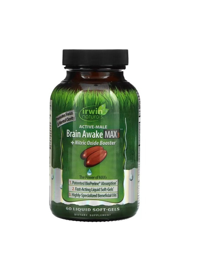 Brain Awake Max 3  Nitric Oxide Booster 60 Liquid SoftGels