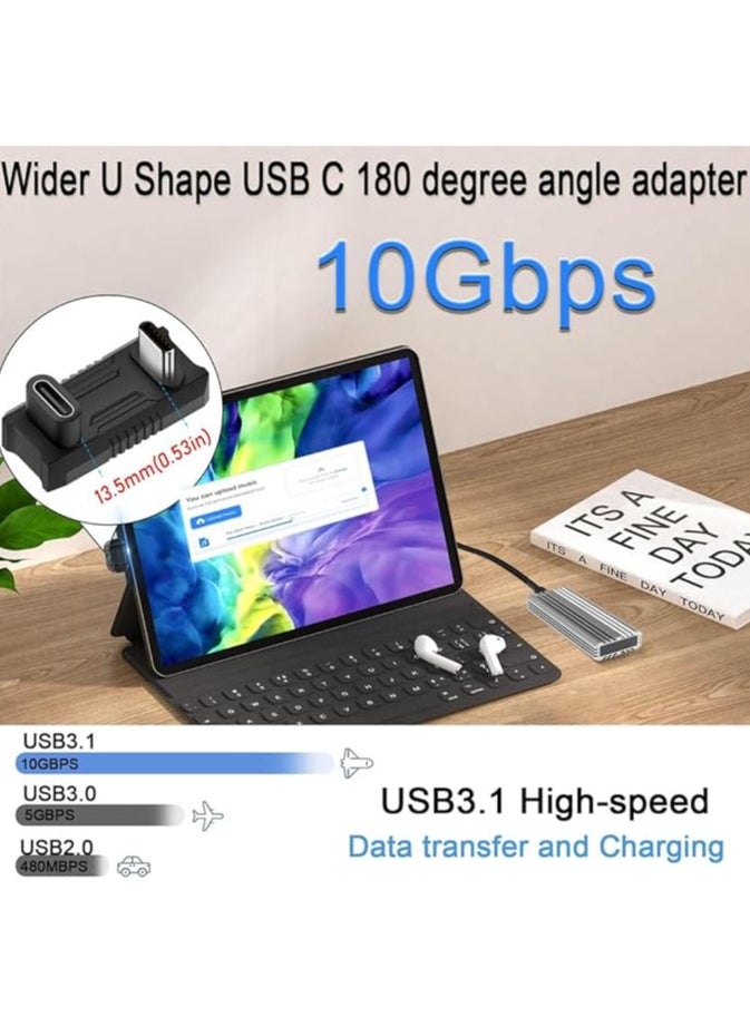 180 Degree Angle USB C Adapter, U Shape USB C Male to USB C Female PD 100W Extender Connector for ROG Ally Steam Deck Phone Tablet, Support 4k@60HZ HD Audio/Video (2 Pack)