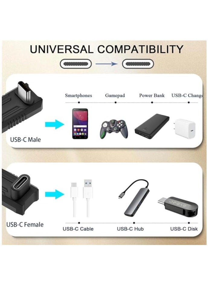 180 Degree Angle USB C Adapter, U Shape USB C Male to USB C Female PD 100W Extender Connector for ROG Ally Steam Deck Phone Tablet, Support 4k@60HZ HD Audio/Video (2 Pack)