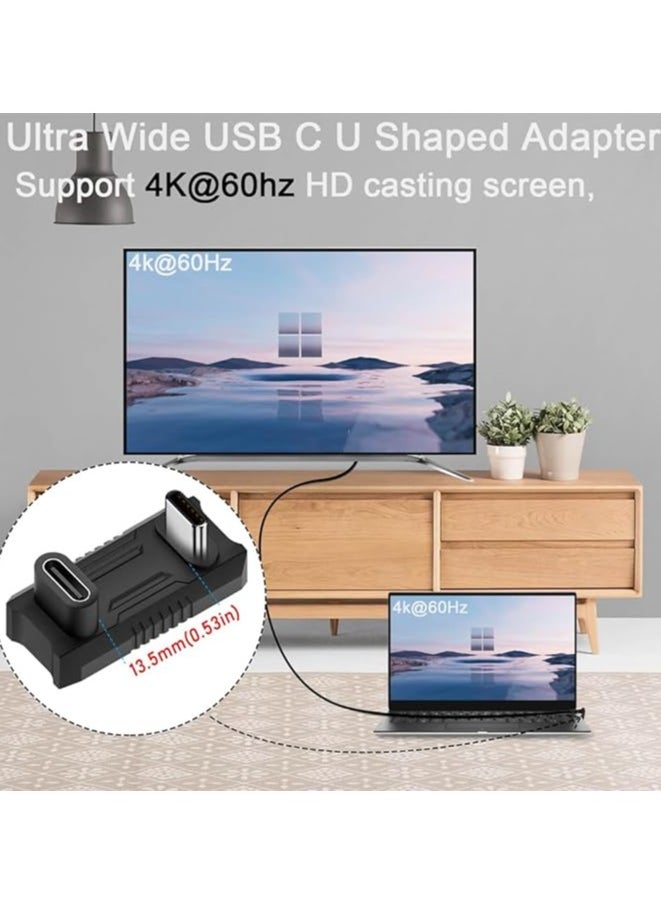 180 Degree Angle USB C Adapter, U Shape USB C Male to USB C Female PD 100W Extender Connector for ROG Ally Steam Deck Phone Tablet, Support 4k@60HZ HD Audio/Video (2 Pack)