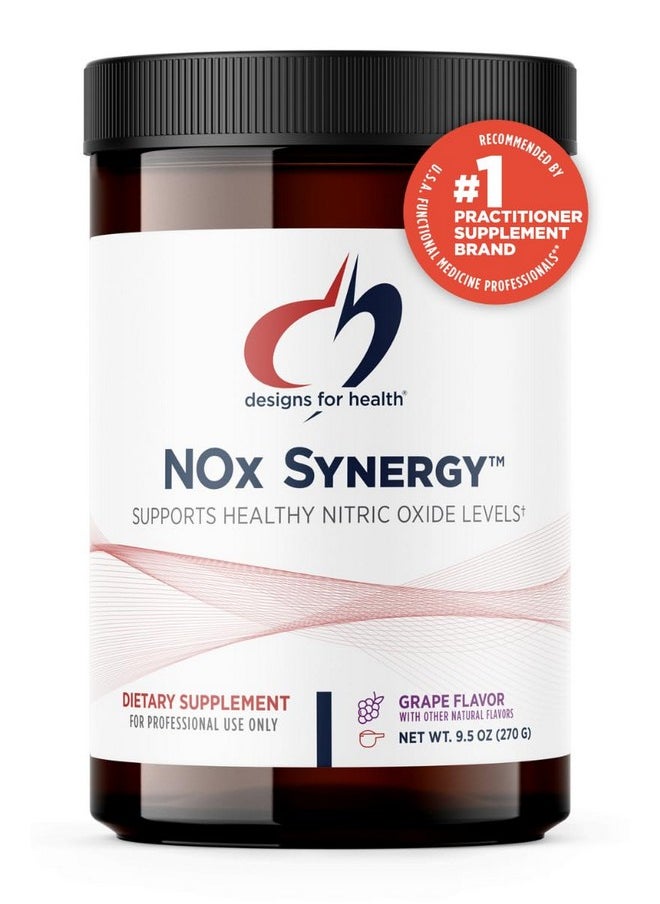 Designs for Health NOx Synergy - Drink Mix Powder to Support Healthy Nitric Oxide Levels - L-Arginine, Creatine, L-Citrulline + More - Pre Workout - Grape Flavor (30 Servings / 270g)