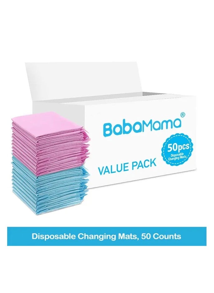 Disposable Changing Mats, 50 Counts, Soft Waterproof Mat, Portable Leak Proof Changing Mat, New Mom Leak-Proof Under pad, Mattress Table Protector Pad