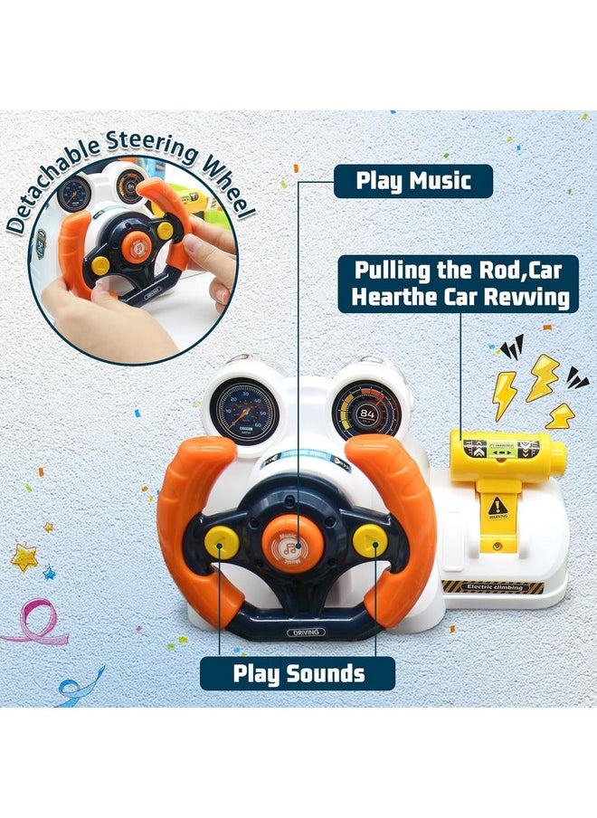 2-In-1 Race Car Tracks Playset For Kids, Toy Car Ramp Track And Lifting Parking Lot, Dual Mode Toddler Car Track Toy Playset With 6 Cars, Automatic Rotary Elevator, Steering Wheel Music Driving