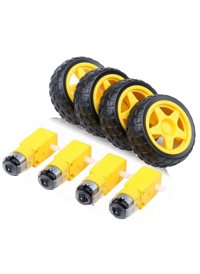 4Pcs Dc Electric Motor 3-6V Dual Shaft Geared Tt Magnetic Gearbox Engine With 4Pcs Plastic Car Tire Wheel, Mini Φ67Mm Smart Rc Car Robot Tyres Model Gear Parts
