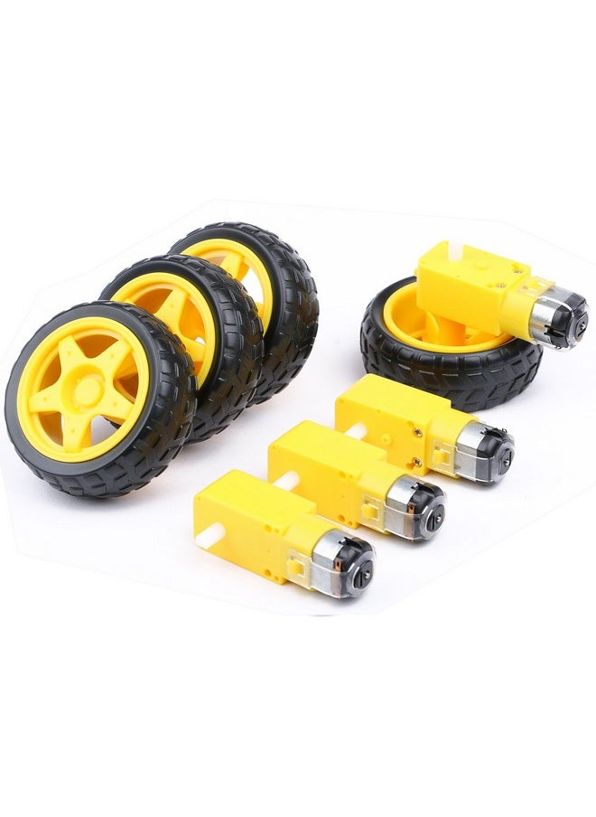 4Pcs Dc Electric Motor 3-6V Dual Shaft Geared Tt Magnetic Gearbox Engine With 4Pcs Plastic Car Tire Wheel, Mini Φ67Mm Smart Rc Car Robot Tyres Model Gear Parts
